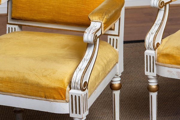 19th Century White Painted and Gilded Gustavian Swedish Armchairs, Set of 2-JE-987187