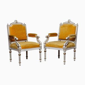 19th Century White Painted and Gilded Gustavian Swedish Armchairs, Set of 2-JE-987187