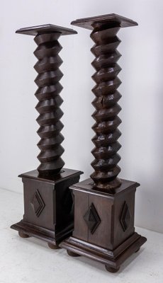 19th Century Wine Press Screw Pedestals Plant Holders, French, Set of 2-RIU-1401300