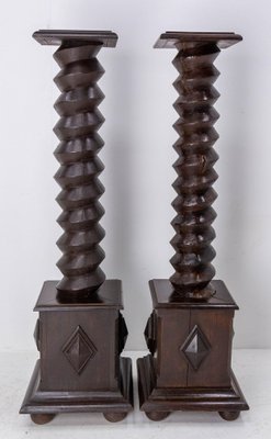 19th Century Wine Press Screw Pedestals Plant Holders, French, Set of 2-RIU-1401300