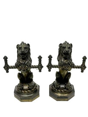 19th French Century Cast Iron Fire Dogs or Andirons with Tools, Set of 5-UCH-1224247