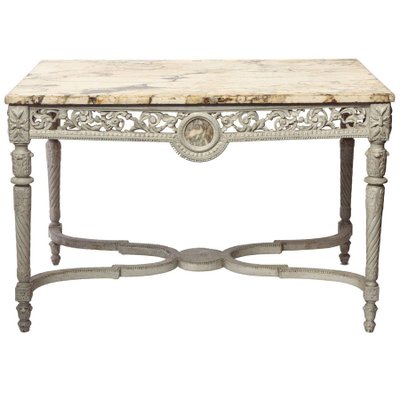 19th French Century Ivory Painted Center Table with Marble Top-MBH-1032140