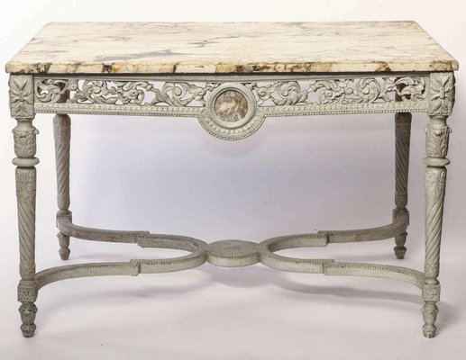 19th French Century Ivory Painted Center Table with Marble Top-MBH-1032140