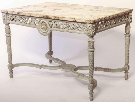 19th French Century Ivory Painted Center Table with Marble Top-MBH-1032140