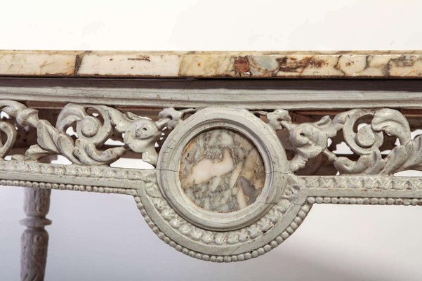 19th French Century Ivory Painted Center Table with Marble Top-MBH-1032140