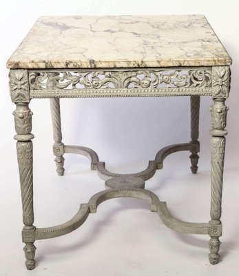 19th French Century Ivory Painted Center Table with Marble Top-MBH-1032140