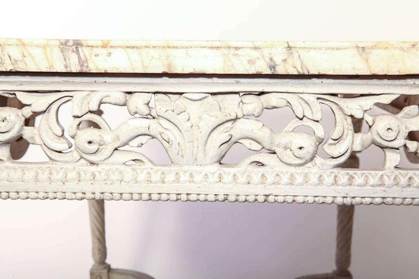 19th French Century Ivory Painted Center Table with Marble Top-MBH-1032140