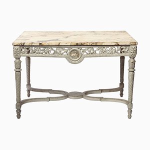 19th French Century Ivory Painted Center Table with Marble Top-MBH-1032140