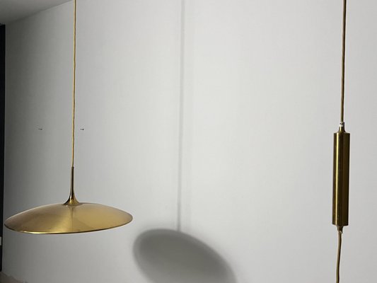 1st Edition Brass Pendant Lamp with Counterweight attributed to Florian Schulz, 1960s-PUK-2022202