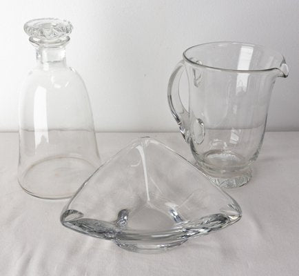 2 Carafes and Center Piece attributed to Daum France, 1960s, Set of 3-RIU-1433127