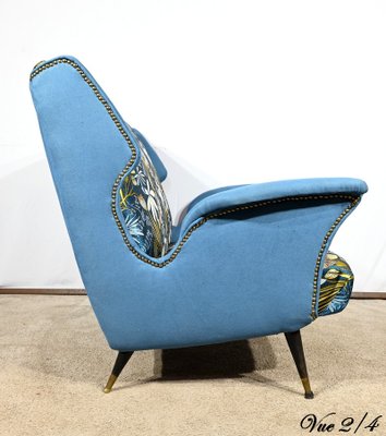 2-Seater Sofa in Azure Blue Fabric, 1940s-RVK-1806849