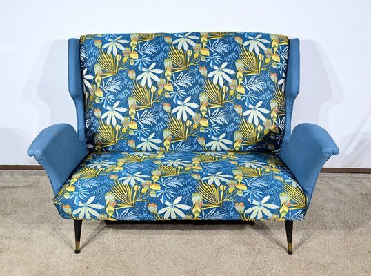 2-Seater Sofa in Azure Blue Fabric, 1940s-RVK-1806849