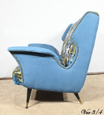 2-Seater Sofa in Azure Blue Fabric, 1940s-RVK-1806849