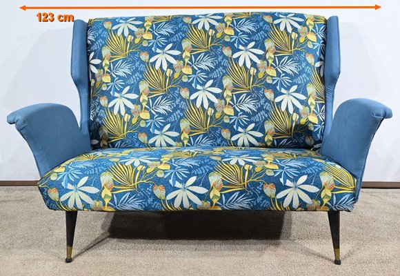 2-Seater Sofa in Azure Blue Fabric, 1940s-RVK-1806849