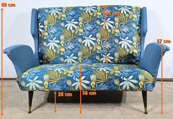 2-Seater Sofa in Azure Blue Fabric, 1940s-RVK-1806849