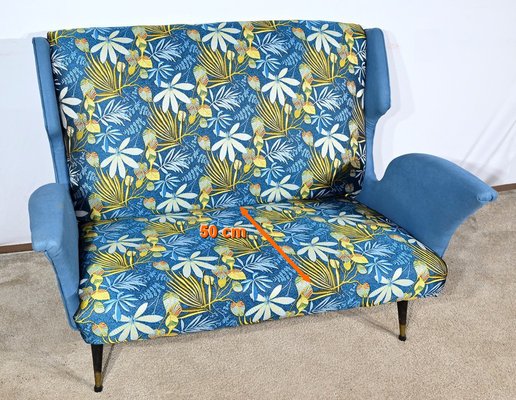 2-Seater Sofa in Azure Blue Fabric, 1940s-RVK-1806849