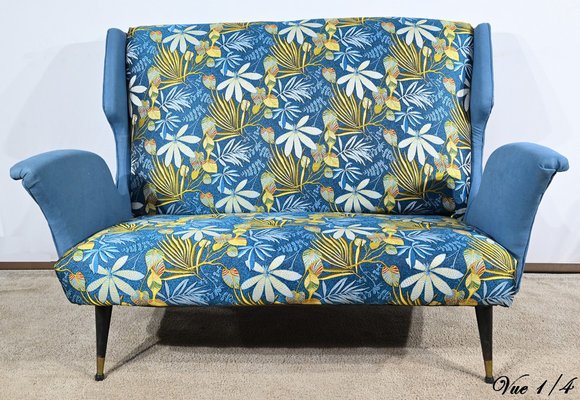 2-Seater Sofa in Azure Blue Fabric, 1940s-RVK-1806849