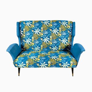 2-Seater Sofa in Azure Blue Fabric, 1940s-RVK-1806849