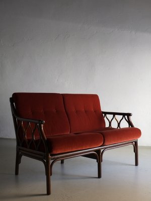 2-Seater Sofa in Dark Rattan with Velour Cushions, 1980s-UAO-1819518