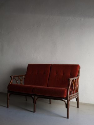 2-Seater Sofa in Dark Rattan with Velour Cushions, 1980s-UAO-1819518