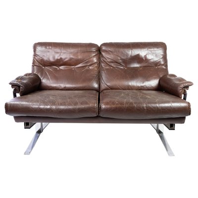 2-Seater Sofa in Patinated Brown Leather by Arne Norell, 1970s-UY-952727