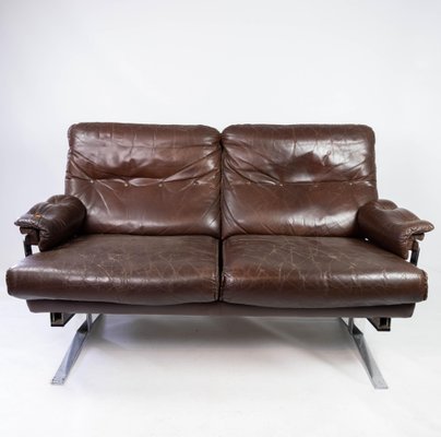 2-Seater Sofa in Patinated Brown Leather by Arne Norell, 1970s-UY-952727