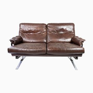 2-Seater Sofa in Patinated Brown Leather by Arne Norell, 1970s-UY-952727