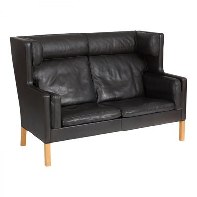 2-Seater Sofa with Black Patinated Leather and Oak Wood Legs by Børge Mogensen for Fredericia-MTD-1400776