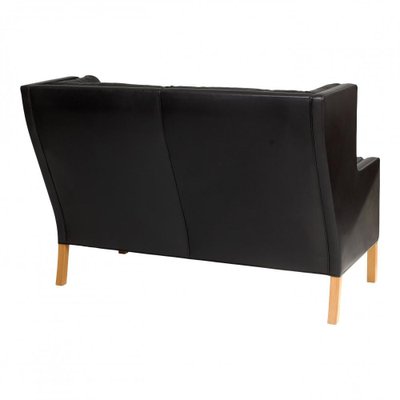 2-Seater Sofa with Black Patinated Leather and Oak Wood Legs by Børge Mogensen for Fredericia-MTD-1400776