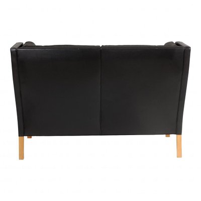 2-Seater Sofa with Black Patinated Leather and Oak Wood Legs by Børge Mogensen for Fredericia-MTD-1400776