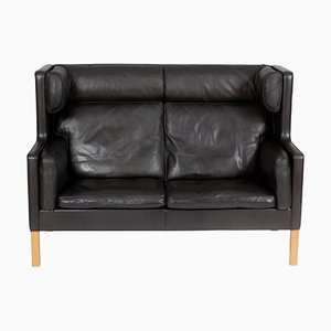 2-Seater Sofa with Black Patinated Leather and Oak Wood Legs by Børge Mogensen for Fredericia-MTD-1400776