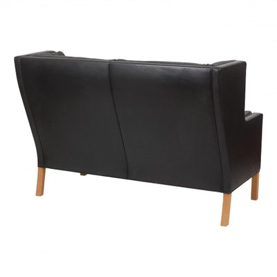 2-Seater Sofa with Original Patinated Black Leather and Oak Wood Legs by Børge Mogensen for Fredericia-MTD-1400775