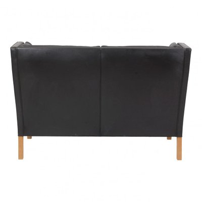 2-Seater Sofa with Original Patinated Black Leather and Oak Wood Legs by Børge Mogensen for Fredericia-MTD-1400775