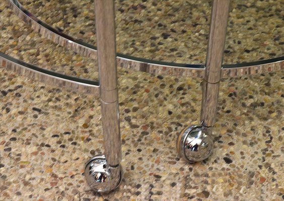 2-Tier Swivel Coffee Table in Chromed Steel and Crystal, 1970s-HS-1065265