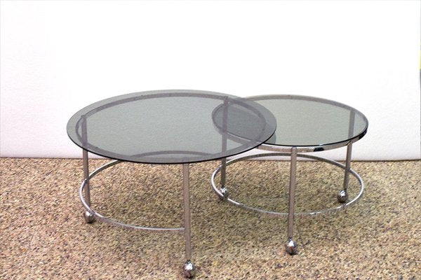 2-Tier Swivel Coffee Table in Chromed Steel and Crystal, 1970s-HS-1065265