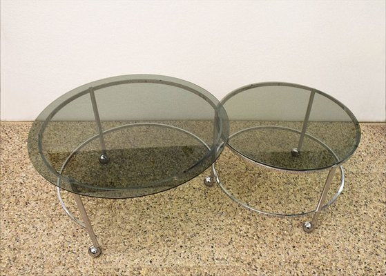 2-Tier Swivel Coffee Table in Chromed Steel and Crystal, 1970s-HS-1065265