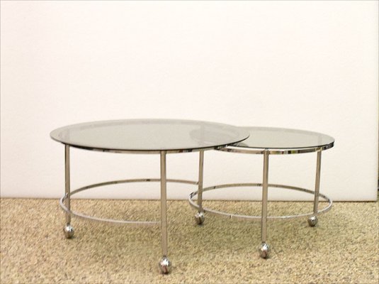 2-Tier Swivel Coffee Table in Chromed Steel and Crystal, 1970s-HS-1065265