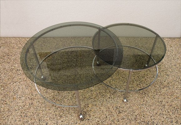 2-Tier Swivel Coffee Table in Chromed Steel and Crystal, 1970s-HS-1065265