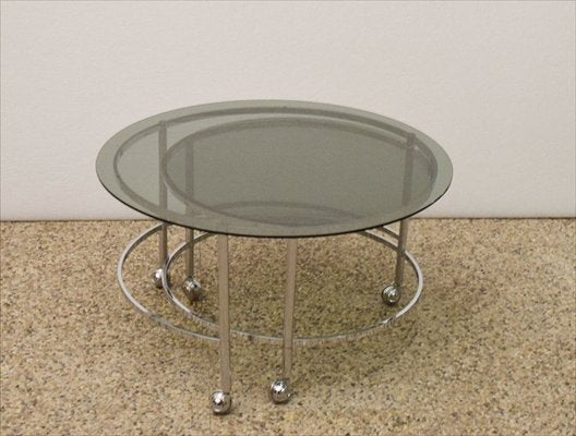 2-Tier Swivel Coffee Table in Chromed Steel and Crystal, 1970s-HS-1065265