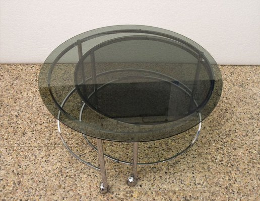 2-Tier Swivel Coffee Table in Chromed Steel and Crystal, 1970s-HS-1065265