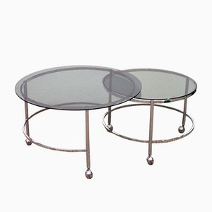 2-Tier Swivel Coffee Table in Chromed Steel and Crystal, 1970s-HS-1065265