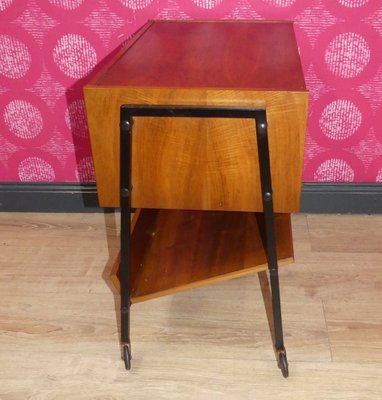 2 Tone Wooden Sewing Box on Casters Shelf in Black Walnut & Steel Tube, 1960s-AFE-2042921