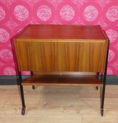 2 Tone Wooden Sewing Box on Casters Shelf in Black Walnut & Steel Tube, 1960s-AFE-2042921