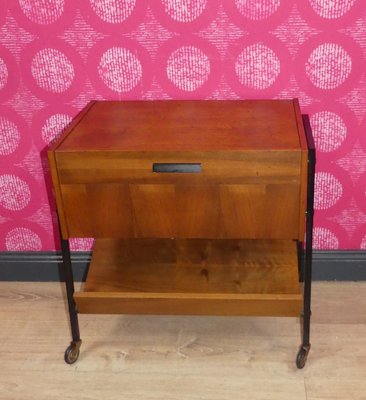 2 Tone Wooden Sewing Box on Casters Shelf in Black Walnut & Steel Tube, 1960s-AFE-2042921