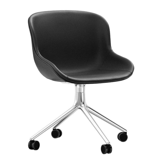 Hyg chair with 4 wheels by Normann Copenhagen #swivel, aluminium - black leather Ultra #