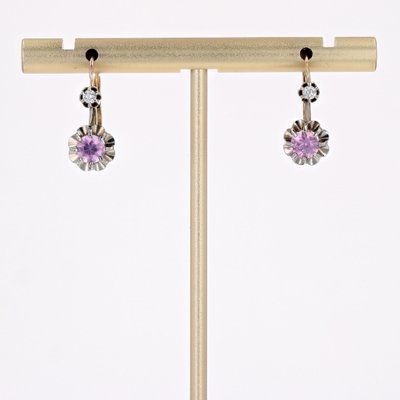 20th Century 18 Karat Yellow Gold and Platinum Lever Back Earrings Pink Sapphire, Set of 2-OLU-1757420