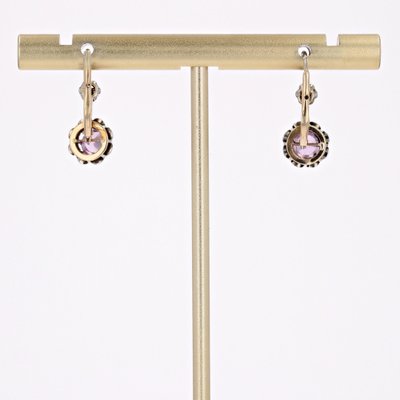 20th Century 18 Karat Yellow Gold and Platinum Lever Back Earrings Pink Sapphire, Set of 2-OLU-1757420