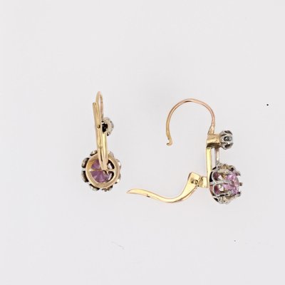 20th Century 18 Karat Yellow Gold and Platinum Lever Back Earrings Pink Sapphire, Set of 2-OLU-1757420