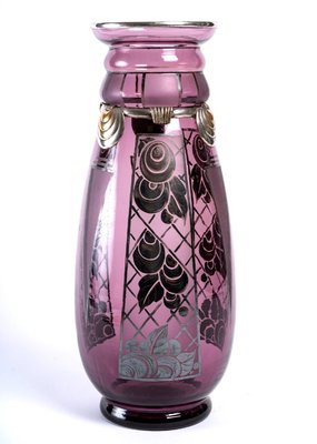 20th Century Art Deco Vase in Purple Glass and Silver Metal from d'Argyl Val-UQL-1427673