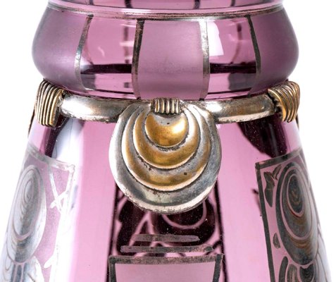 20th Century Art Deco Vase in Purple Glass and Silver Metal from d'Argyl Val-UQL-1427673